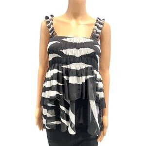 Tory Burch Women’s Black/White Animal Stripe Lucea Top Tank Style Blouse Size 6